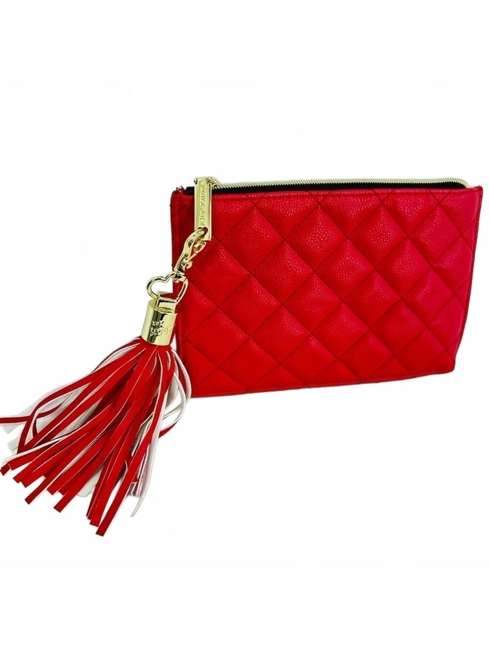 Betsey Johnson Red Quilted Gold Zipper Clutch with Gold & Red Detachable Tassel